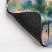 ロマンチックな月明かりの水彩夜景 マウスパッド (コーナー)