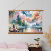 ロマンチックな月明かりの水彩夜景 吊り下げ型タペストリー (寝室)