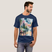 ロマンチックな月明かりの水彩夜景 Tシャツ (正面フル)