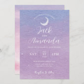 ロマンチックな月明かりの水色の結婚式招待状 招待状 (正面/裏面)