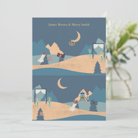 ロマンチックな木々の夜の式結婚月 招待状 (スタンド正面)