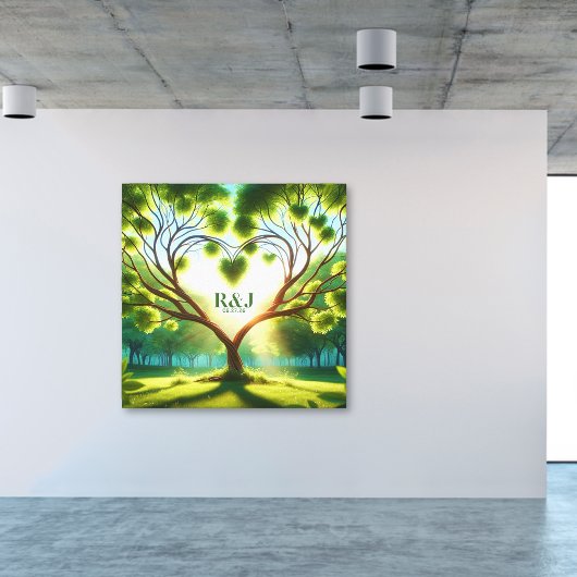 ロマンチックな木のカップルのモノグラム キャンバスプリント