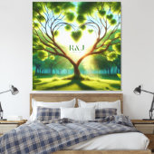 ロマンチックな木のカップルのモノグラム キャンバスプリント (インサイチュ (寝室))