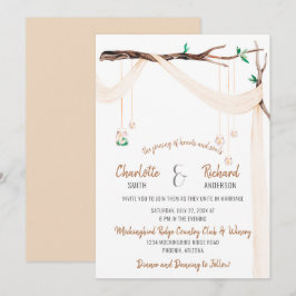 ロマンチックな枝飾りとメイソンジャー照明 招待状