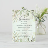 ロマンチックな柔らかい植物性の緑の卒業式パーティー 招待状 (スタンド正面)