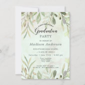 ロマンチックな柔らかい植物性の緑の卒業式パーティー 招待状 (正面)