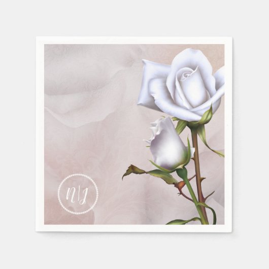 ロマンチックな柔らかい白いロエレガントスフローラ結婚ズ スタンダードカクテルナプキン (正面)