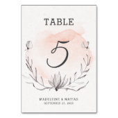 ロマンチックな桃とグレー結婚フローラのテーブル番号 テーブルナンバー (裏面)