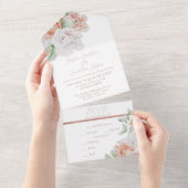 ロマンチックな桃と白い水色の花 オールインワン招待状 (貼ってはがせる)