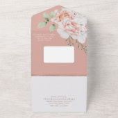 ロマンチックな桃と白い花 オールインワン招待状 (外側)