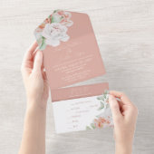 ロマンチックな桃と白い花 オールインワン招待状 (貼ってはがせる)