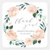 ロマンチックな桃の花の感謝を込めたウェディング スクエアシール (正面)
