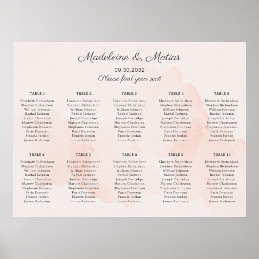 ロマンチックな桃結婚とグレーの座席表 ポスター (正面)