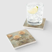 ロマンチックな桃色のバラの花のブライズシャワー ストーンコースター (横)