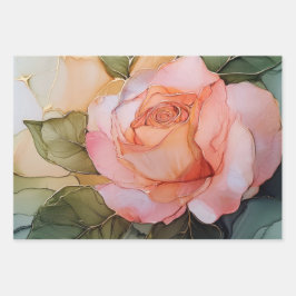 ロマンチックな桃色のバラの花のブライズシャワー ラッピングペーパーシート
