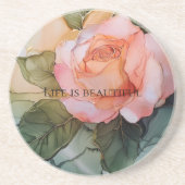 ロマンチックな桃色のバラの花のブライダルシャワー コースター (正面)