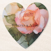 ロマンチックな桃色のバラの花のブライダルシャワー ペーパーコースター (正面)