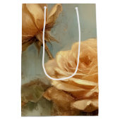 ロマンチックな桃色のバラの花のブライダルシャワー ミディアムペーパーバッグ (裏面)