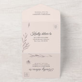 ロマンチックな桃&グレーフローラエレガントな結婚式 オールインワン招待状 (外側)