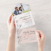 ロマンチックな桃&グレーフローラエレガントな結婚式 オールインワン招待状 (貼ってはがせる)