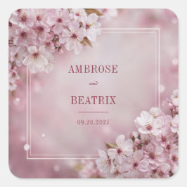ロマンチックな桜結婚ブロッサムのステッカー スクエアシール
