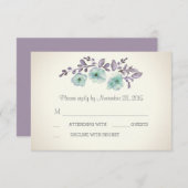 ロマンチックな梅の水色の花RSVPカード 出欠カード (正面/裏面)