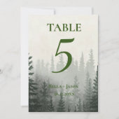 ロマンチックな森の木結婚のテーマのテーブル番号 サンキューカード (正面)