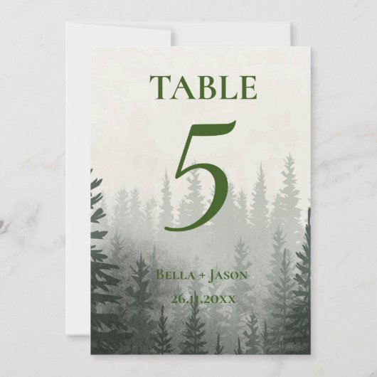 ロマンチックな森の木結婚のテーマのテーブル番号 サンキューカード (裏面)
