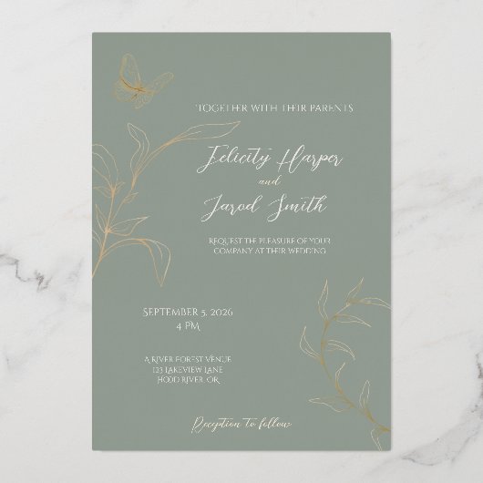 ロマンチックな森結婚式招待状- 箔招待状 (正面)
