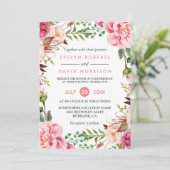 ロマンチックな植物性ピンク結婚フローラお祝い 招待状 (スタンド正面)