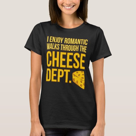 ロマンチックな歩き回るチーズフード食べ手グラフィック Tシャツ (正面)
