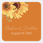 ロマンチックな水の色のひまわり焼けオレンジ スクエアシール (正面)