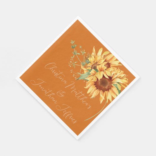ロマンチックな水の色のひまわり焼けオレンジ スタンダードランチョンナプキン (角)