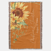 ロマンチックな水の色のひまわり焼けオレンジ スローブランケット (正面縦)