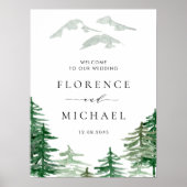 ロマンチックな水の色のウッドランド結婚のウェルカムサイン ポスター (正面)