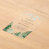 ロマンチックな水の色のウッドラ結婚ンド アクリル招待状 (レイダウン)