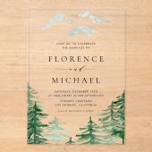 ロマンチックな水の色のウッドラ結婚ンド アクリル招待状 (正面)