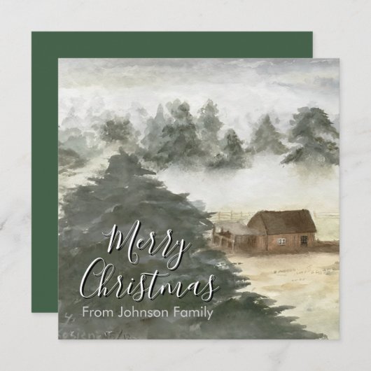 ロマンチックな水の色のクリスマスカードと居心地の良いワイン シーズンカード (正面/裏面)