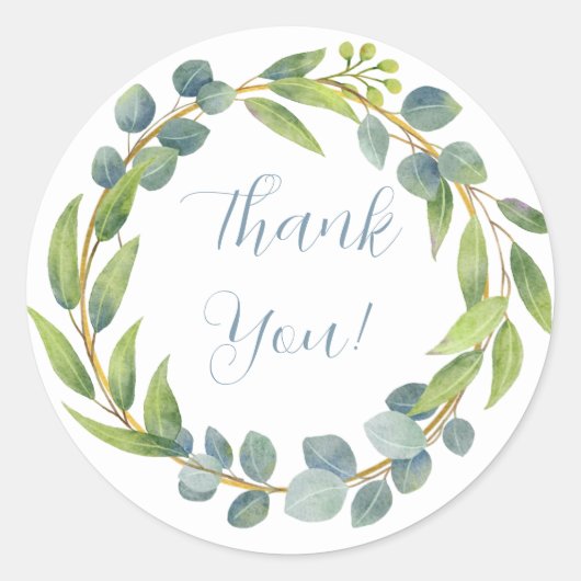 ロマンチックな水の色のグリーンリーフフローラありがとうCl ラウンドシール (正面)