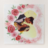 ロマンチックな水の色のハートと金ゴールドきらめき ジグソーパズル (横)