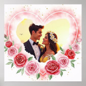 ロマンチックな水の色のハートと金ゴールドきらめき ポスター (正面)