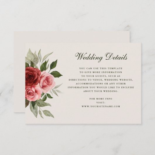 ロマンチックな水の色のバラエレガントな結婚式の詳細 エンクロージャーカード (正面/裏面)