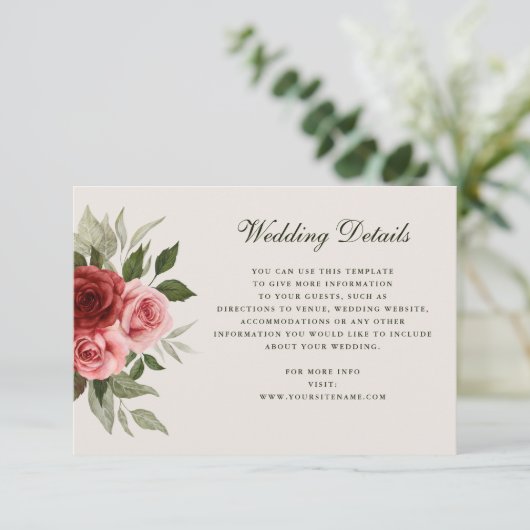 ロマンチックな水の色のバラエレガントな結婚式の詳細 エンクロージャーカード (スタンド正面)