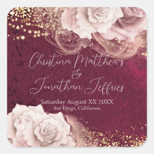 ロマンチックな水の色のバラオンBurgundy 結婚's スクエアシール