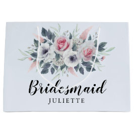 ロマンチックな水の色のバラフローラブルーブライドメイド ラージペーパーバッグ