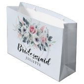 ロマンチックな水の色のバラフローラブルーブライドメイド ラージペーパーバッグ (裏面アングル)