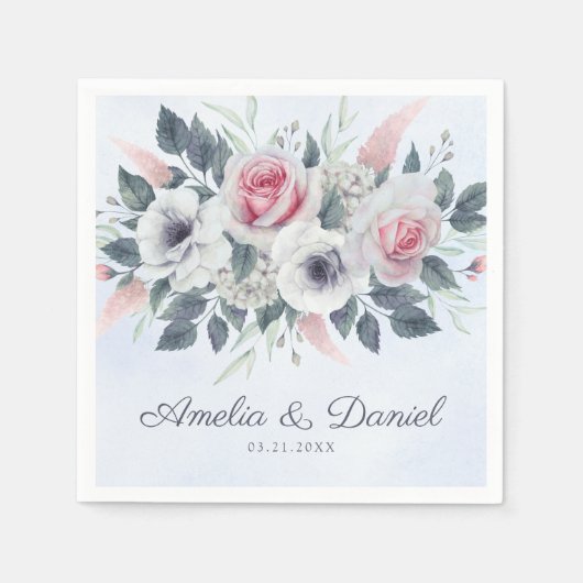 ロマンチックな水の色のバラフローラブルー結婚ズ スタンダードカクテルナプキン (正面)