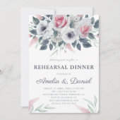 ロマンチックな水の色のバラブルーリハーサルディナー 招待状 (正面)