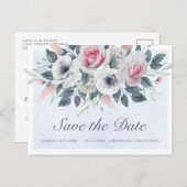 ロマンチックな水の色のバラライトブルー日付を保存 案内ポストカード (正面/裏面)