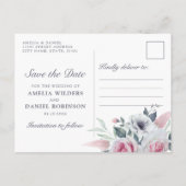 ロマンチックな水の色のバラライトブルー日付を保存 案内ポストカード (裏面)